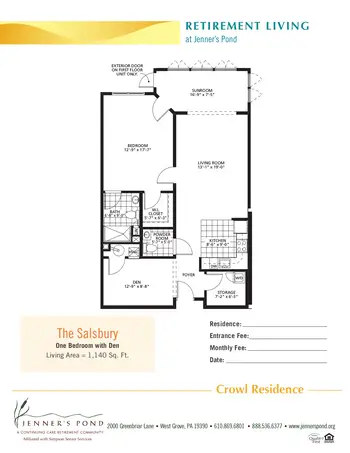 Floorplan of Jenners Pond, Assisted Living, Nursing Home, Independent Living, CCRC, West Grove, PA 14