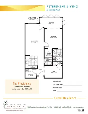 Floorplan of Jenners Pond, Assisted Living, Nursing Home, Independent Living, CCRC, West Grove, PA 15