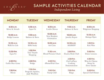 Activity Calendar of Dallas Edgemere, Assisted Living, Nursing Home, Independent Living, CCRC, Dallas, TX 3