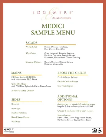 Dining menu of Dallas Edgemere, Assisted Living, Nursing Home, Independent Living, CCRC, Dallas, TX 1