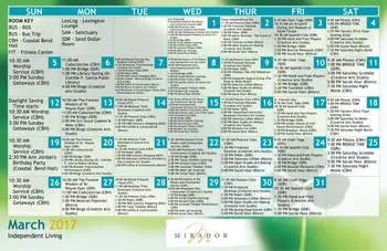 Activity Calendar of Mirador, Assisted Living, Nursing Home, Independent Living, CCRC, Corpus Christi, TX 1