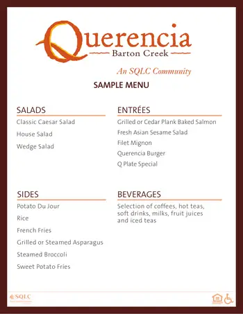 Dining menu of Querencia Barton Creek, Assisted Living, Nursing Home, Independent Living, CCRC, Austin, TX 3