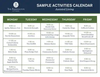 Activity Calendar of The Barrington of Carmel, Assisted Living, Nursing Home, Independent Living, CCRC, Carmel, IN 3