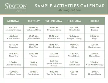 Activity Calendar of The Stayton, Assisted Living, Nursing Home, Independent Living, CCRC, Fort Worth, TX 3