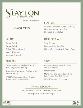 Dining menu of The Stayton, Assisted Living, Nursing Home, Independent Living, CCRC, Fort Worth, TX 1