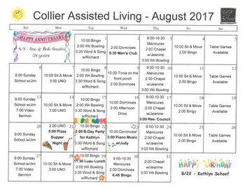 Activity Calendar of Wesley Towers, Assisted Living, Nursing Home, Independent Living, CCRC, Hutchinson, KS 2