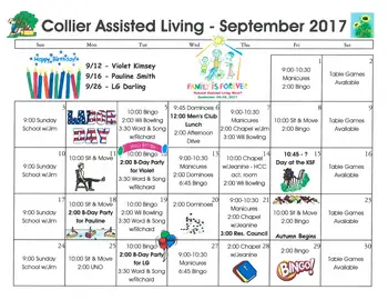 Activity Calendar of Wesley Towers, Assisted Living, Nursing Home, Independent Living, CCRC, Hutchinson, KS 3