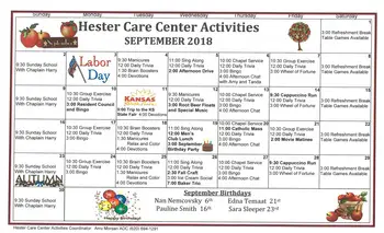 Activity Calendar of Wesley Towers, Assisted Living, Nursing Home, Independent Living, CCRC, Hutchinson, KS 16
