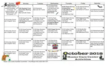 Activity Calendar of Wesley Towers, Assisted Living, Nursing Home, Independent Living, CCRC, Hutchinson, KS 18