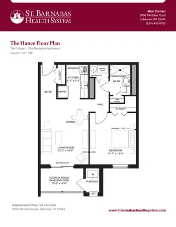 Floorplan of The Village, Assisted Living, Nursing Home, Independent Living, CCRC, Gibsonia, PA 8