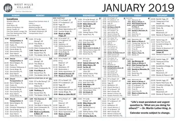 Activity Calendar of West Hills Village, Assisted Living, Nursing Home, Independent Living, CCRC, Portland, OR 2