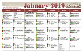 Activity Calendar of Blair Ridge Health Campus, Assisted Living, Nursing Home, Independent Living, CCRC, Peru, IN 4