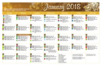 Activity Calendar of Cobblestone Crossings Health Campus, Assisted Living, Nursing Home, Independent Living, CCRC, Terre Haute, IN 1