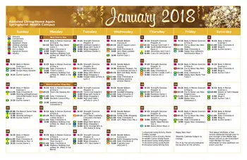 Activity Calendar of Springhurst Health Campus, Assisted Living, Nursing Home, Independent Living, CCRC, Greenfield, IN 1