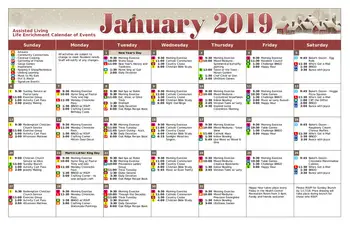 Activity Calendar of The Villages at Oak Ridge, Assisted Living, Nursing Home, Independent Living, CCRC, Washington, IN 4