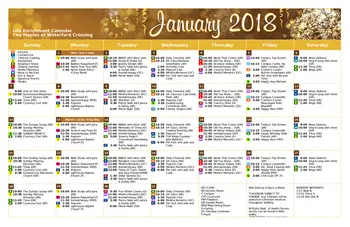 Activity Calendar of Waterford Crossing, Assisted Living, Nursing Home, Independent Living, CCRC, Goshen, IN 1