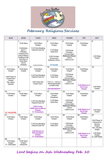 Activity Calendar of The Mercy Community, Assisted Living, Nursing Home, Independent Living, CCRC, West Hartford, CT 4
