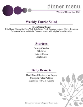 Dining menu of Silver Maples, Assisted Living, Nursing Home, Independent Living, CCRC, Chelsea, MI 3