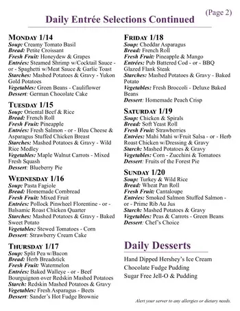 Dining menu of Silver Maples, Assisted Living, Nursing Home, Independent Living, CCRC, Chelsea, MI 14