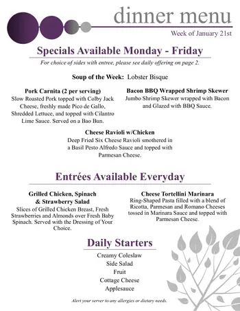 Dining menu of Silver Maples, Assisted Living, Nursing Home, Independent Living, CCRC, Chelsea, MI 15