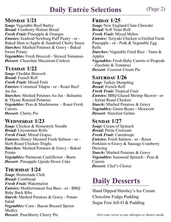 Dining menu of Silver Maples, Assisted Living, Nursing Home, Independent Living, CCRC, Chelsea, MI 16