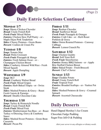 Dining menu of Silver Maples, Assisted Living, Nursing Home, Independent Living, CCRC, Chelsea, MI 12