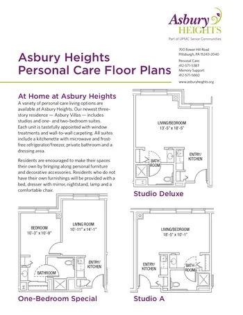 Floorplan of Asbury Heights, Assisted Living, Nursing Home, Independent Living, CCRC, Pittsburgh, PA 13