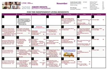 Activity Calendar of Asbury Heights, Assisted Living, Nursing Home, Independent Living, CCRC, Pittsburgh, PA 2