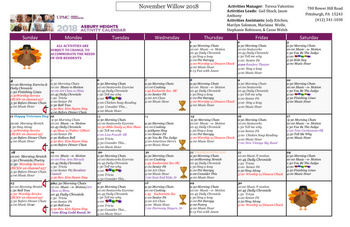 Activity Calendar of Asbury Heights, Assisted Living, Nursing Home, Independent Living, CCRC, Pittsburgh, PA 15