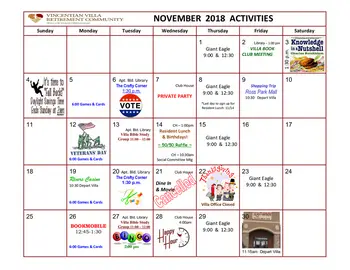 Activity Calendar of Vincentian Villa, Assisted Living, Nursing Home, Independent Living, CCRC, Pittsburgh, PA 3