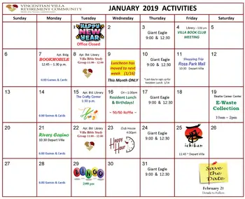 Activity Calendar of Vincentian Villa, Assisted Living, Nursing Home, Independent Living, CCRC, Pittsburgh, PA 2