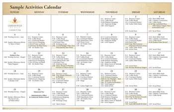 Activity Calendar of Larksfield Place, Assisted Living, Nursing Home, Independent Living, CCRC, Wichita, KS 1