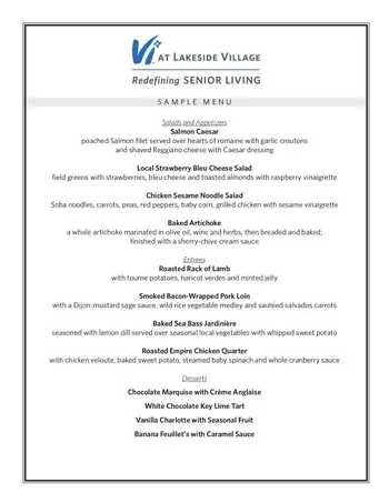 Dining menu of Vi at Lakeside Village, Assisted Living, Nursing Home, Independent Living, CCRC, Lantana, FL 1