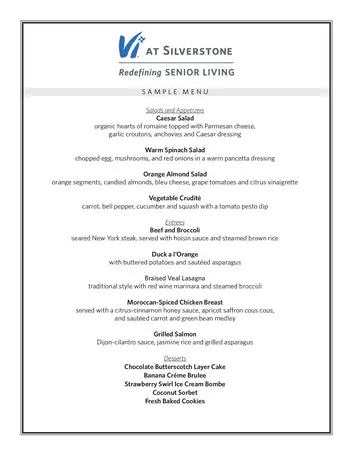 Dining menu of Scottsdale Vi at Silverstone, Assisted Living, Nursing Home, Independent Living, CCRC, Scottsdale, AZ 1