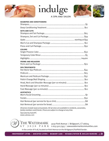 Dining menu of The Watermark at 3030 Park, Assisted Living, Nursing Home, Independent Living, CCRC, Bridgeport, CT 1