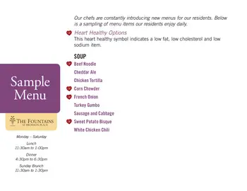 Dining menu of The Fountains at Bronson Place, Assisted Living, Nursing Home, Independent Living, CCRC, Kalamazoo, MI 1
