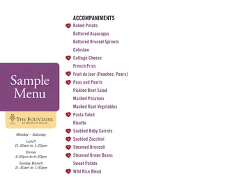 Dining menu of The Fountains at Bronson Place, Assisted Living, Nursing Home, Independent Living, CCRC, Kalamazoo, MI 3