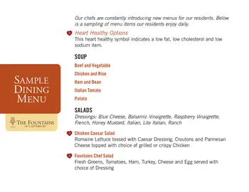 Dining menu of The Fountains at Canterbury, Assisted Living, Nursing Home, Independent Living, CCRC, Oklahoma City, OK 2
