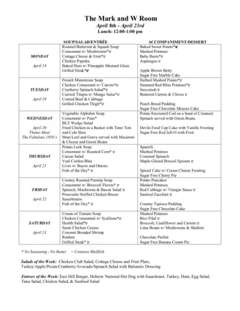 Dining menu of Watermark at East Hill, Assisted Living, Nursing Home, Independent Living, CCRC, Southbury, CT 1