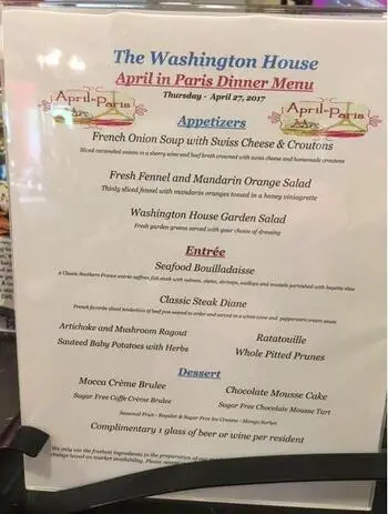 Dining menu of The Fountains at Washington House, Assisted Living, Nursing Home, Independent Living, CCRC, Alexandria, VA 2