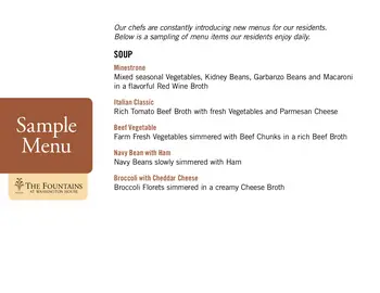 Dining menu of The Fountains at Washington House, Assisted Living, Nursing Home, Independent Living, CCRC, Alexandria, VA 7