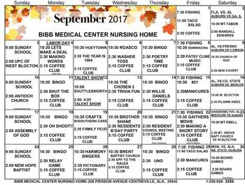 Activity Calendar of Cahaba Trace, Assisted Living, Nursing Home, Independent Living, CCRC, Centreville, AL 1