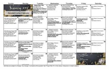 Activity Calendar of Rice Estate, Assisted Living, Nursing Home, Independent Living, CCRC, Columbia, SC 1
