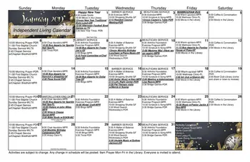 Activity Calendar of Rice Estate, Assisted Living, Nursing Home, Independent Living, CCRC, Columbia, SC 2