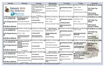 Activity Calendar of Rice Estate, Assisted Living, Nursing Home, Independent Living, CCRC, Columbia, SC 3