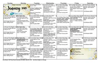 Activity Calendar of Rice Estate, Assisted Living, Nursing Home, Independent Living, CCRC, Columbia, SC 4