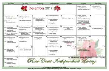 Activity Calendar of RoseCrest, Assisted Living, Nursing Home, Independent Living, CCRC, Inman, SC 2