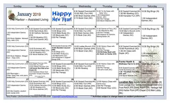 Activity Calendar of Franke at Seaside, Assisted Living, Nursing Home, Independent Living, CCRC, Mount Pleasant, SC 1