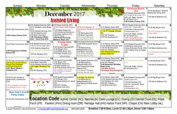 Activity Calendar of Franke at Seaside, Assisted Living, Nursing Home, Independent Living, CCRC, Mount Pleasant, SC 4