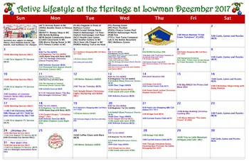 Activity Calendar of Heritage at Lowman, Assisted Living, Nursing Home, Independent Living, CCRC, Chapin, SC 1